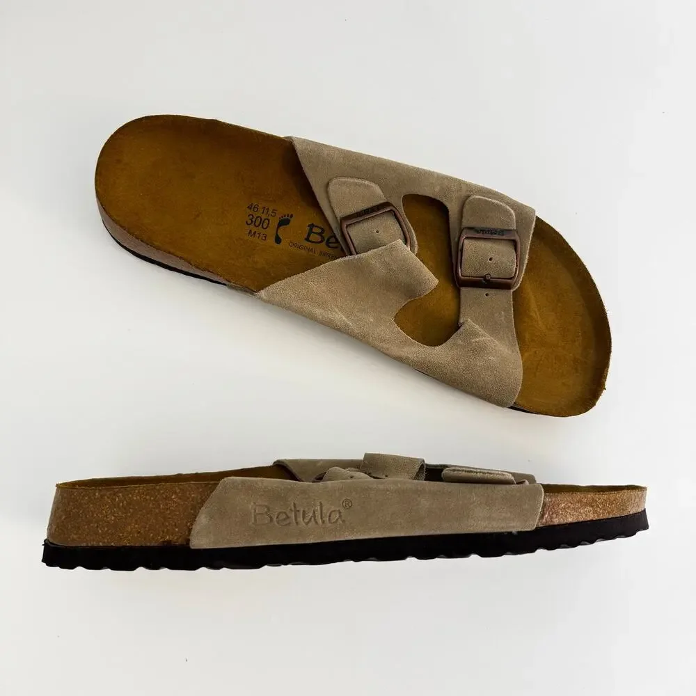 Birkenstock Betula Arizona Classic Two Buckle Slides Brown/Taupe 46 / M13